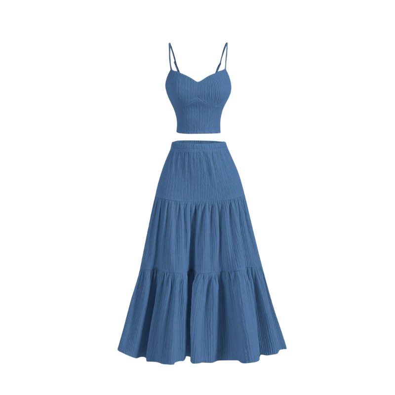 AVINA – SOLID CROP CAMI TOP & A-LINE SKIRT TWO-PIECE SET