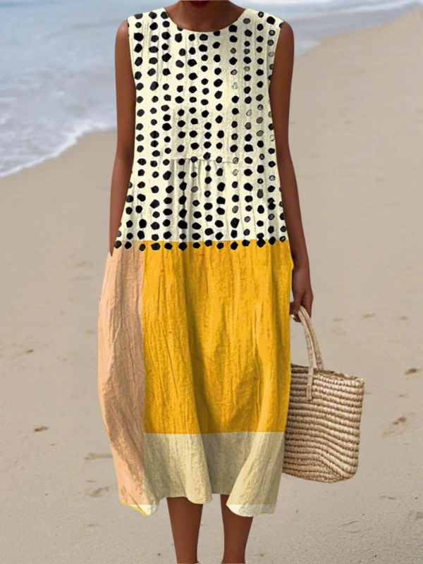 LEAH - POLKA DOT COLOUR BLOCK MIDI DRESS