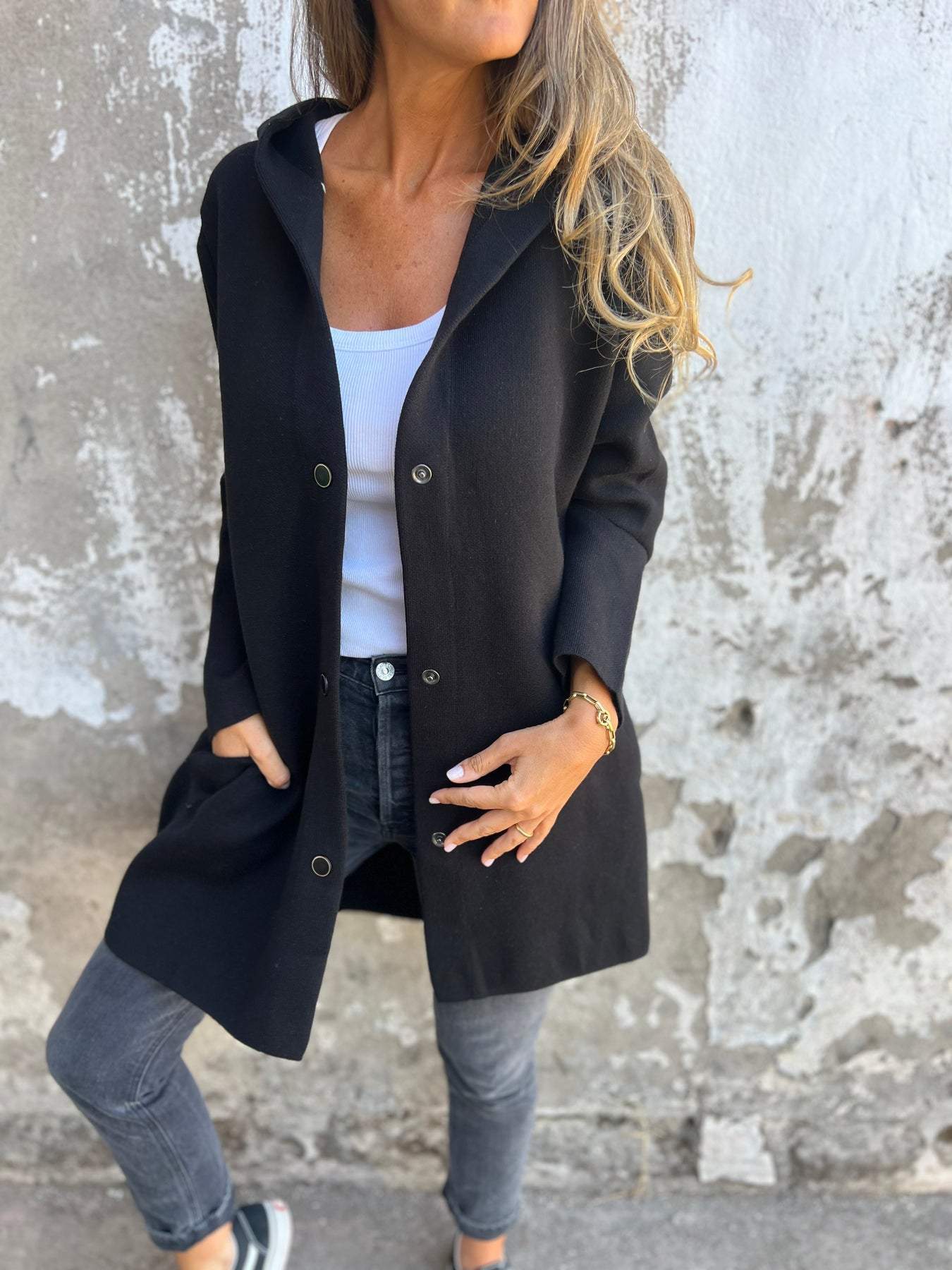 Arianna | Button-detailed Hooded Cardigan