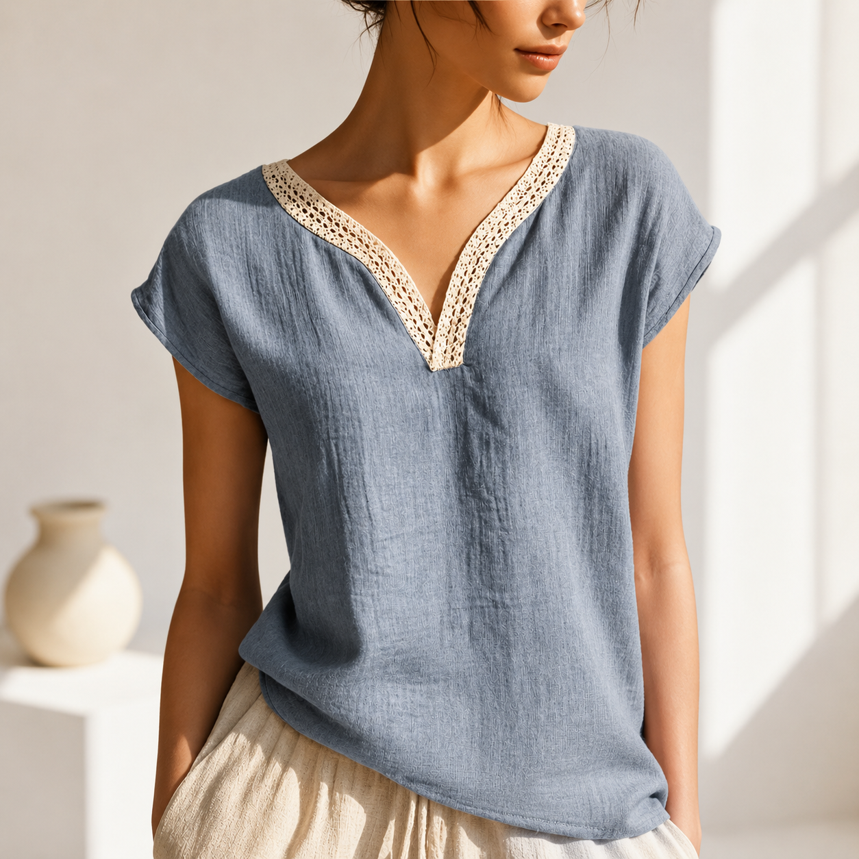 Bellamont | Lace Collar Linen Blouse