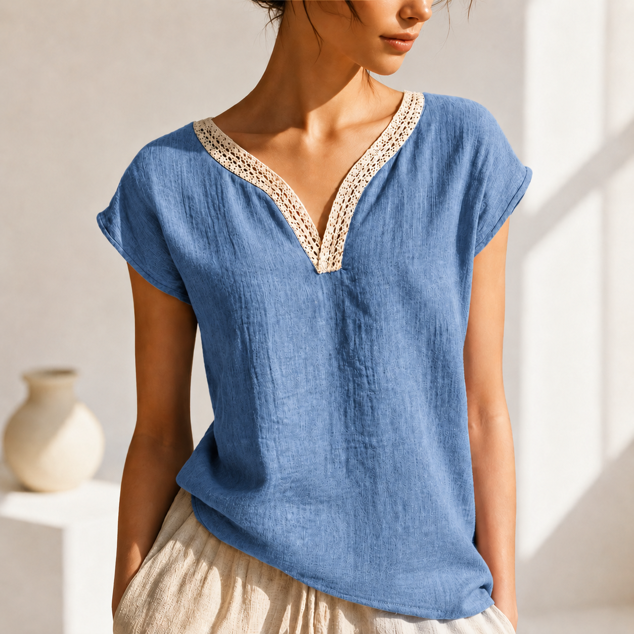 Bellamont | Lace Collar Linen Blouse