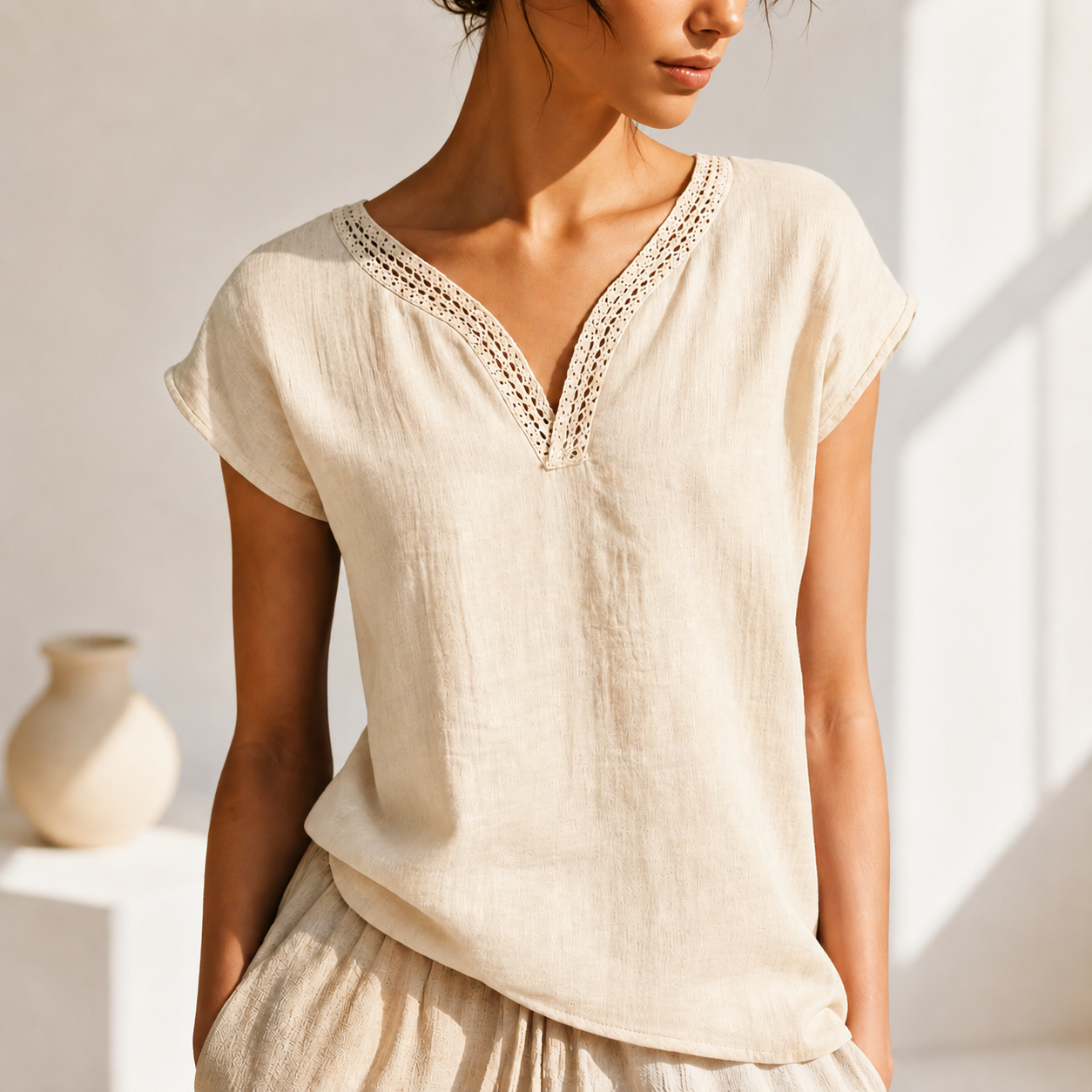 Bellamont | Lace Collar Linen Blouse