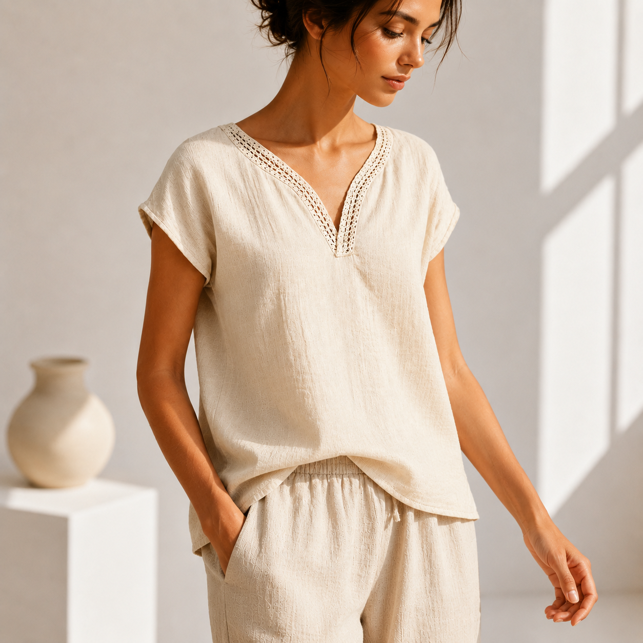 Bellamont | Lace Collar Linen Blouse