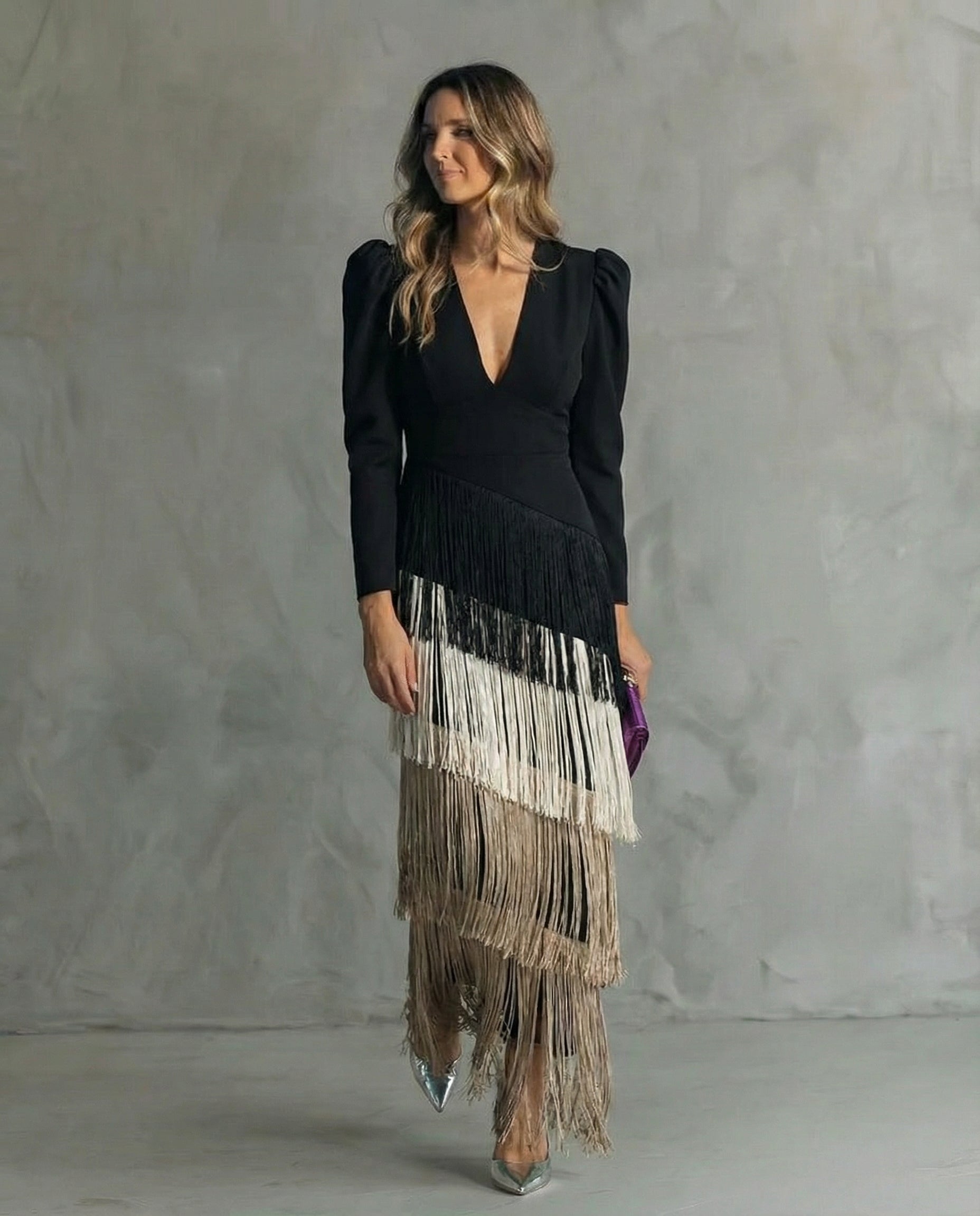 Chiara - Elegant Dress with Fringe Sleeves